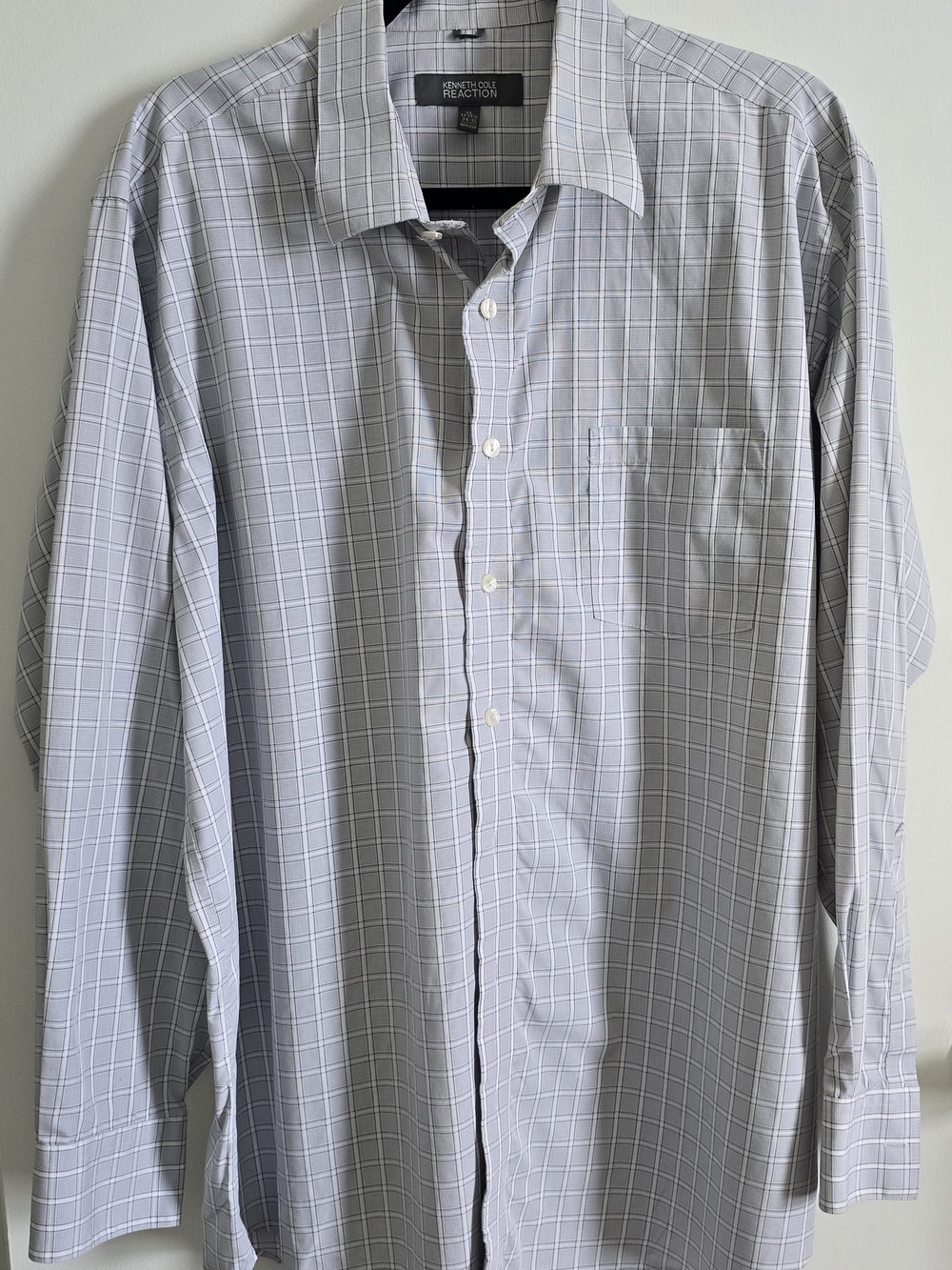 Kenneth Cole Reaction Men's Light Gray Windowpane Dress Shirt